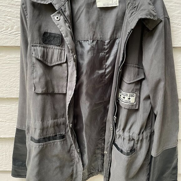 New Forever 21 utility faux leather sleeves military combat field jacket XS - Picture 8 of 13